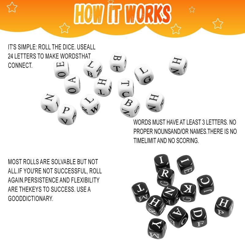 rytopt 24 Pcs Dice Set, The Crossword Solitaire Game, 6 Sided Dice Crossword Creative Game, Two-Player Interactive Family English Letter Dice Games for Adults - Image 3